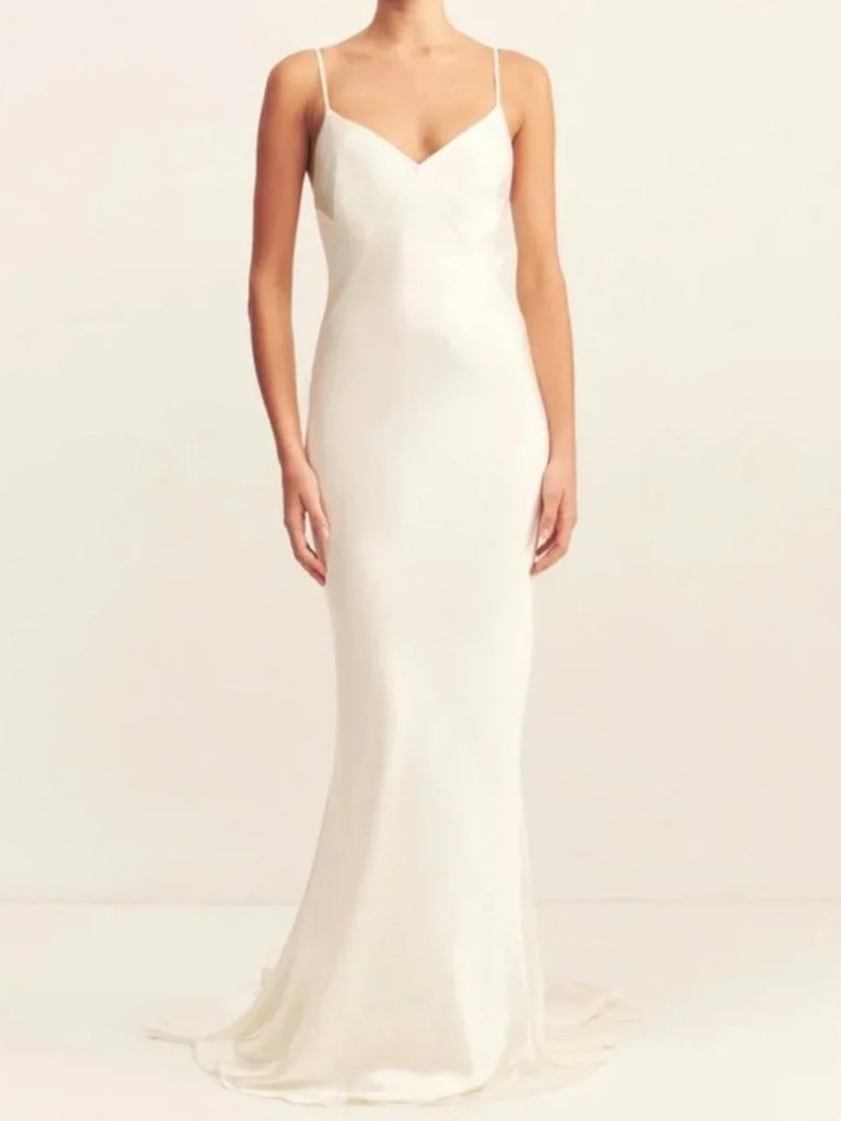 Shona Joy La Lune White Satin Low Back Maxi Dress (Ntw)